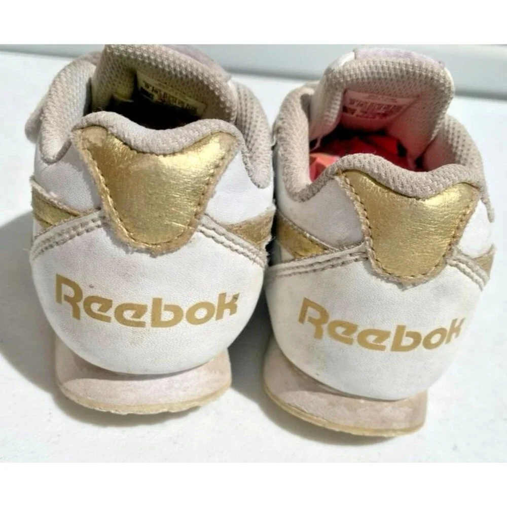 Reebok Toddlers Sz 9 Shoes Sneakers Classic Leather Step Flash White/Gold Straps